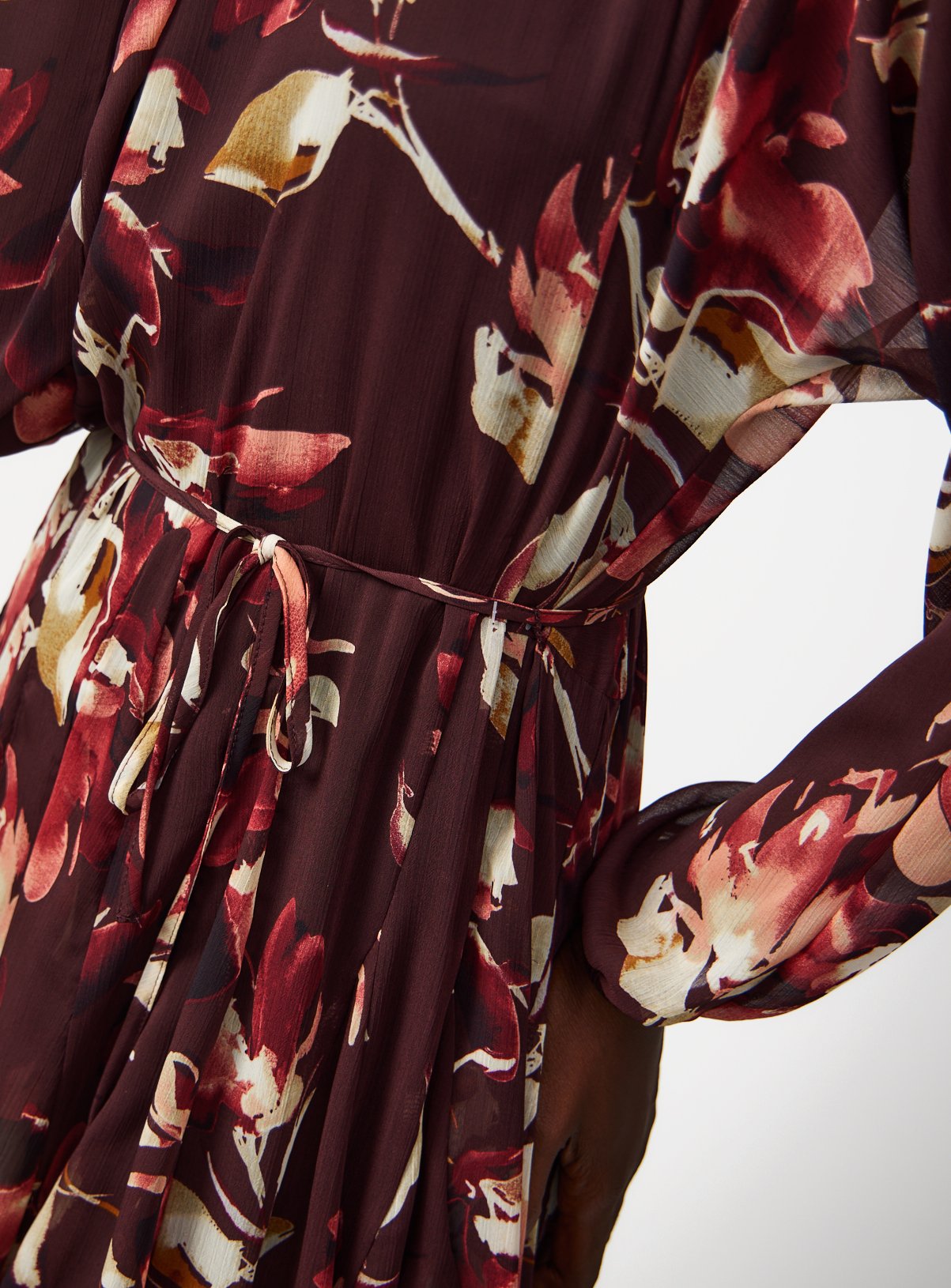 Dark Red Chiffon Skater Floral Mini Dress  8 - Image 3 thumbnail